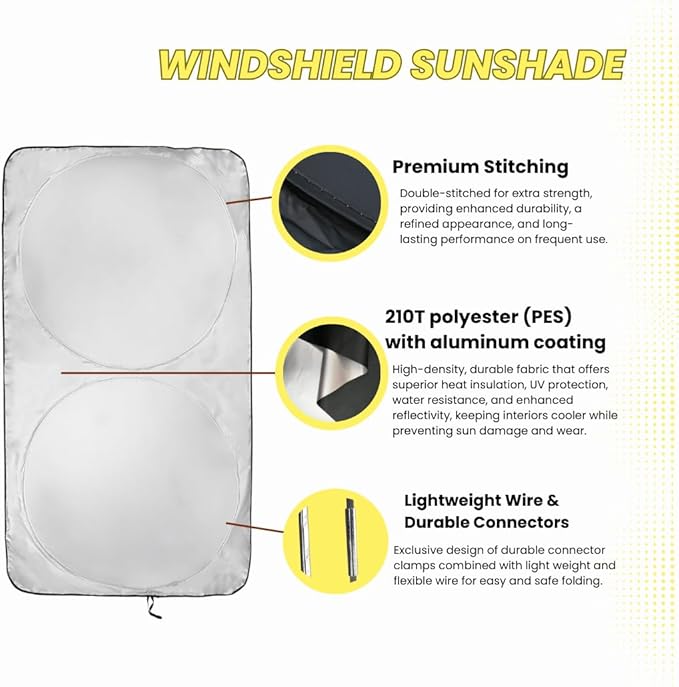 Windshield Sun Shade - Certified 99.87% UVB & 99.02% UVA Protection Car Sun Shade. Award Winning Sunshade for Car Windshield with Patented Technology. Size XL 66"x37" Car Window Shades by Kinder Fluff