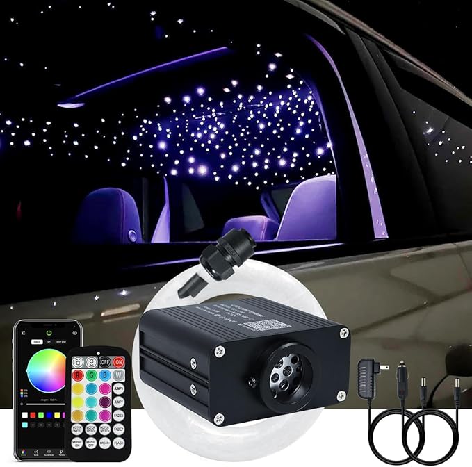 AKEPO Small Size 16W APP Twinkle Fiber Optic Lights, 650pcs 9.8ft/3m 0.03in Optical Fiber Music Activated Star Ceiling Light Kit for Car Truck Starlight Headliner/Home