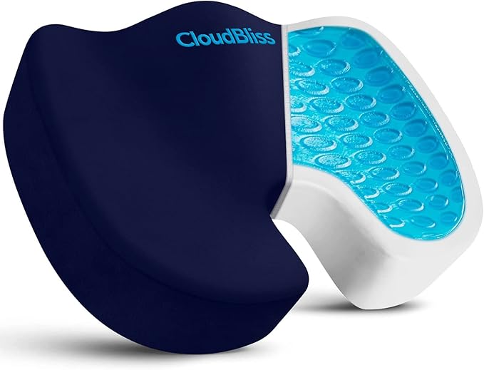 CloudBliss Gel Seat Cushion - Cooling Gel Enhanced, Memory Foam, Ergonomic Seat Cushion for Long Sitting for Office, Game, Car, Airplane (Large, Blue)