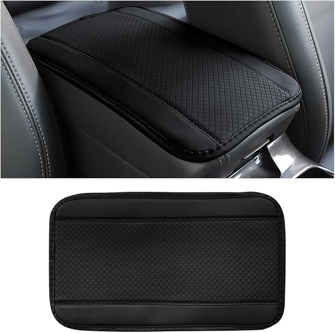 Car Armrest Seat Box Cover, Comfortable Leather Automotive Center Console Cushion Pad, Soft Waterproof Vehicle Arm Rest Protector Mat Accessories, Universal for RV, SUV, Truck (Black)