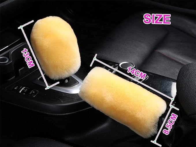 3Pcs/Set Pure Wool Fur Furry Steering Wheel Cover, Soft Fluffy Handbrake Cover Gear Shift Cover for Women Car SUV Truck Australia Sheepskin Accessories