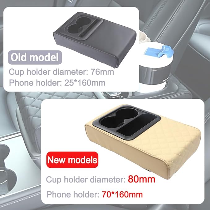 Supin Car Armrest Cushion - Multifunctional Faux Leather Armrest Cushion with Cup Holder, Phone Storage, and Ergonomic Design for All Seasons (Beige)