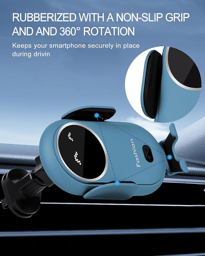 Wireless Car Charger, Phone Mount for Car Wireless Charger Smart Sensor Air Vent, Automatic Clamping Phone Holder Compatible with iPhone 14/13/12/11//XS/XR/8, Samsung S22/S21/S20/Note 20, etc Sea Blue