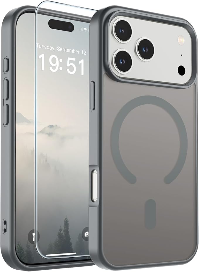 SUPFINE Magnetic for iPhone 17 Pro Case (Compatible with MagSafe)(Military Grade Drop Protection) Translucent Matte Shockproof with Anti-Fingerprint Phone Cover,Gray