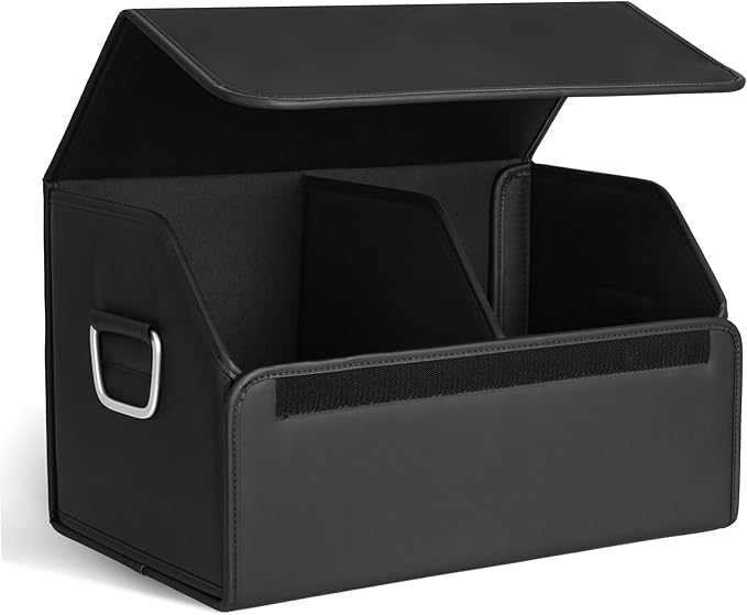 JEYODA Suede Leather Trunk Organizer, Large Capacity Soft Car Organizers and Storage,foldable,with lip, for Car SUV/Jeep/Sedan/Home/Camping (Black,Big)
