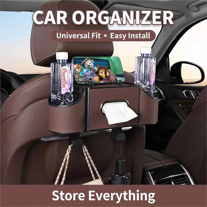 4-in-1 car organizer back seat, Multi-Pocket backseat car cup holder, Universal back seat cup holders for cars, car organization, for Travel & Daily Use (KARTAN)