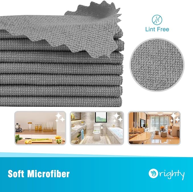 Orighty Microfiber Cleaning Cloth, 5 Pack Highly Absorbent Cleaning Rags, Household Cleaning Supplies, Reusable Lint Free Cloths Microfiber Rag for House, Kitchen, Car Care, 12x11 inch, Grey