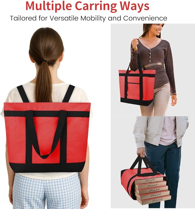 mosago 2PK Reusable Grocery Tote Bags, Insulated Cooler Shopping Bag for Women, Pizza/Food Delivery Bags to Keep Food Hot/Cold for Commercial Food Transport, Cooler Bag for Travel/Picnic, Collapsible