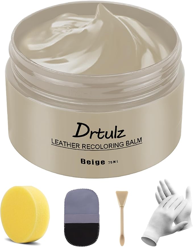 Beige Leather Recoloring Balm, Leather Color Restorer Conditioner, Leather Repair Kits for Vinyl Furniture, Sofa, Car Seats, Shoes - Repair Leather Color on Faded & Scratched Leather Couches