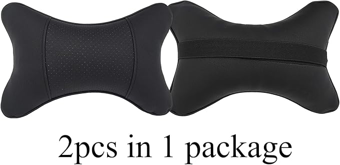 Car Neck Pillows Both Side Pu Leather 2pieces Pack Headrest Fit for Most Cars Filled Fiber Universal Car Pillow (Black)