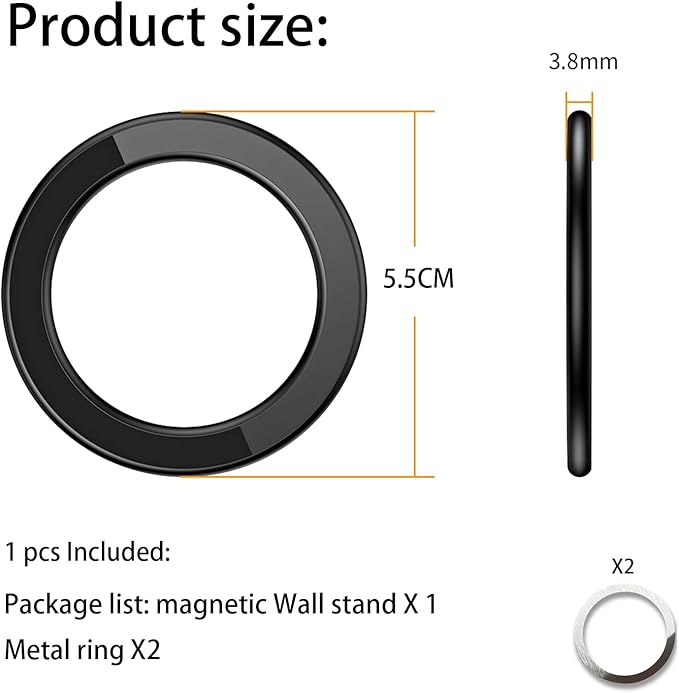 Magnetic Ring Holder for iPhone 14 13 12 Magnet Wall Mobile Phone Holder Magnetic Car Phone Stand for magsafe case (Black 1 pcs)