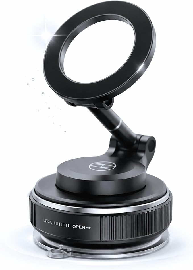 Heavy Duty Magnetic Phone Holder Vacuum Suction Mount Foldable, 360° Adjustable, Car/Office/Gym - Dashboard, Windshield, Window, Mirror, Universal Mount - Magsafe Compatible, iPhone, Samsung, Pixel