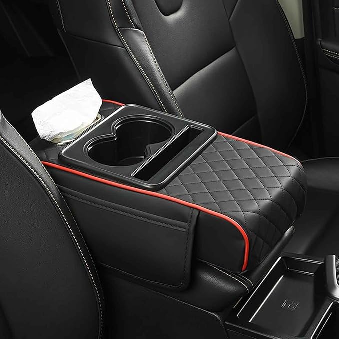 Car Armrest Pad for Toyota RAV4 XA50 RAV 4 2019-2024, PU Leather 5-in-1 Armrest Storage Box Center Console Cover Armrest Cushion Arm Rest Cushion Pads with Cup Holders and Tissue Box