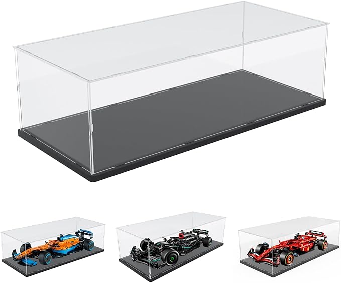 Choowin Acrylic Display Case for Lego Ferrari F1 for Lego Red Bull F1 for Lego Mercedes F1 for Lego McLaren F1 Car Display Thickened Clear Display Cases for Collectibles Assemble Dustproof(Black Base)