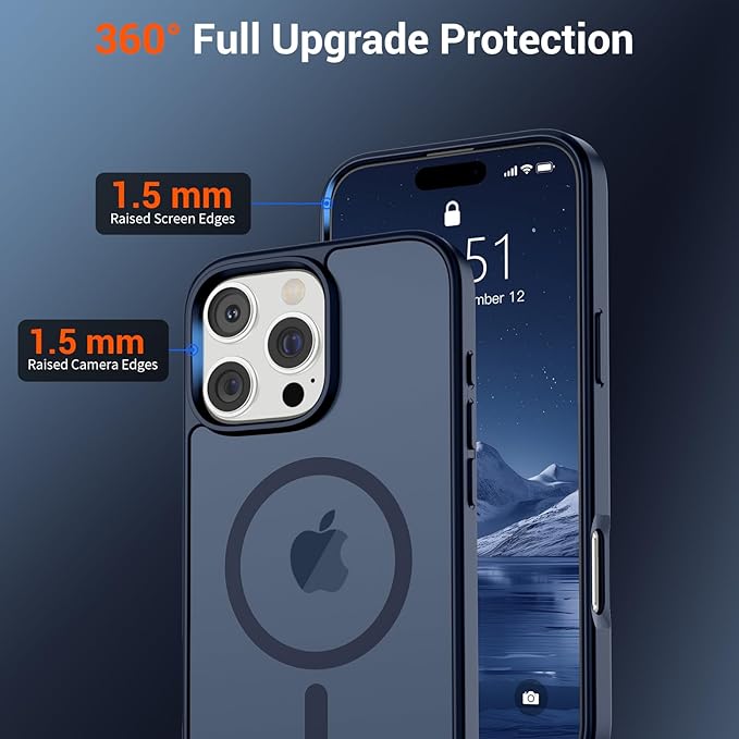 SUPFINE Magnetic for iPhone 16 Pro Max Case with Screen Protector (Compatible with MagSafe) (Military Grade Drop Protection) Translucent Matte Shockproof Phone Cover,Dark Blue