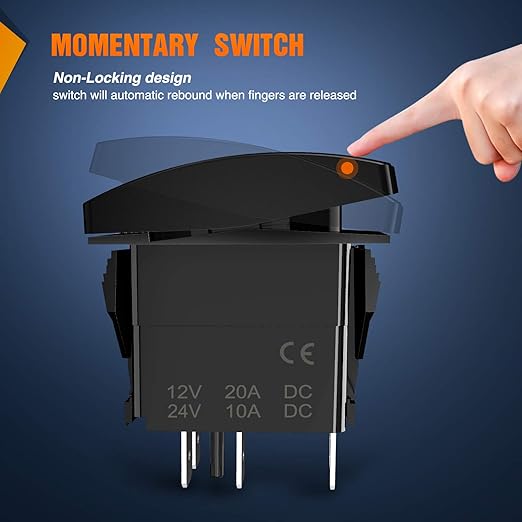 Nilight Horn Switch Momentary Laser Rocker Switch 5PIN On/Off LED Light 20A/12V 10A/24V Switch with Jumper Wires Set for Cars Jeeps Boats Trucks (90126B)