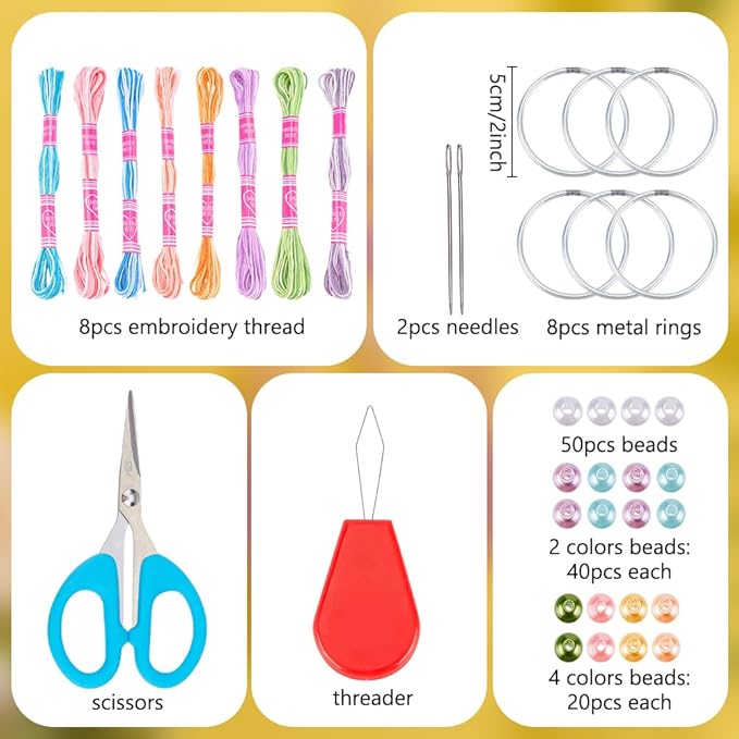 INFUNLY 8 Sets Small Dream Catcher Kit DIY Mini Dreamcatcher Making Kit with Instruction Dream Catcher Hanging Ornament Gradient Color for Bag Pendant Car Mirror Bedroom