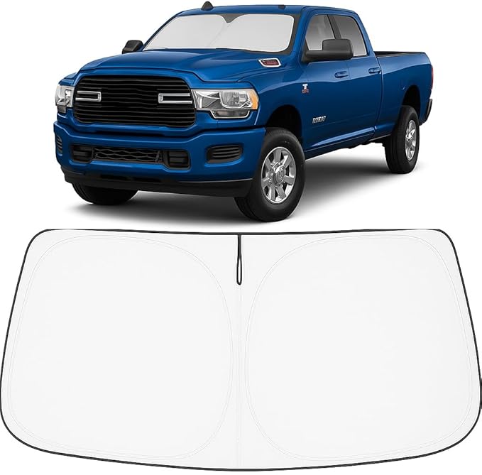 Proadsy 2026 Upgrade Windshield Sun Shade Custom Fit Dodge RAM 2500 3500 2010-2025 2026 4-Layer Foldable Front Sunshade Protector Sun Visor Blocks UV Rays Keep Car Cooler