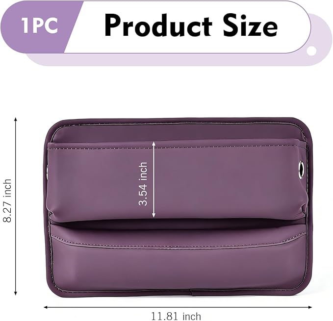 Leather Car Seat Gap Filler, Waterproof Anti-Slip Side Storage Pouch for Phones Keys Glasses Cards, Universal for Most Cars, SUVs, Trucks (Purple)