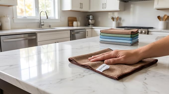 2-in-1 Scrub & Wipe Microfiber Cleaning Cloths – Non-Scratch Scrubbing Side + Soft Absorbent Side – Reusable Dual-Sided Cleaning Towels (12 Pack)