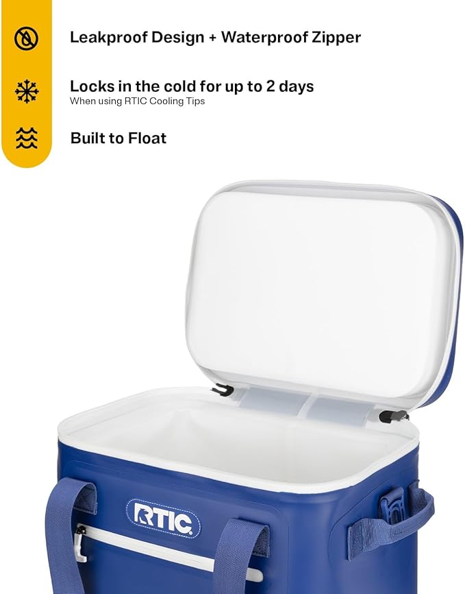 RTIC Ultra-Tough Soft Cooler 30 Can, Insulated Bag Portable Ice Chest Box for Lunch, Beach, Drink, Beverage, Travel, Camping, Picnic, Car, Trips, Floating Cooler Leak-Proof with Zipper