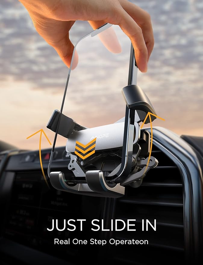 AINOPE Car Phone Holder Mount Vent 2025 Gravity Air Vent Phone Holders for Your Car for iPhone 16 Pro Max with Vent Clip Hand Free Cell Phone Car Mount Holder for iPhone 15 Plus Samsung Silver