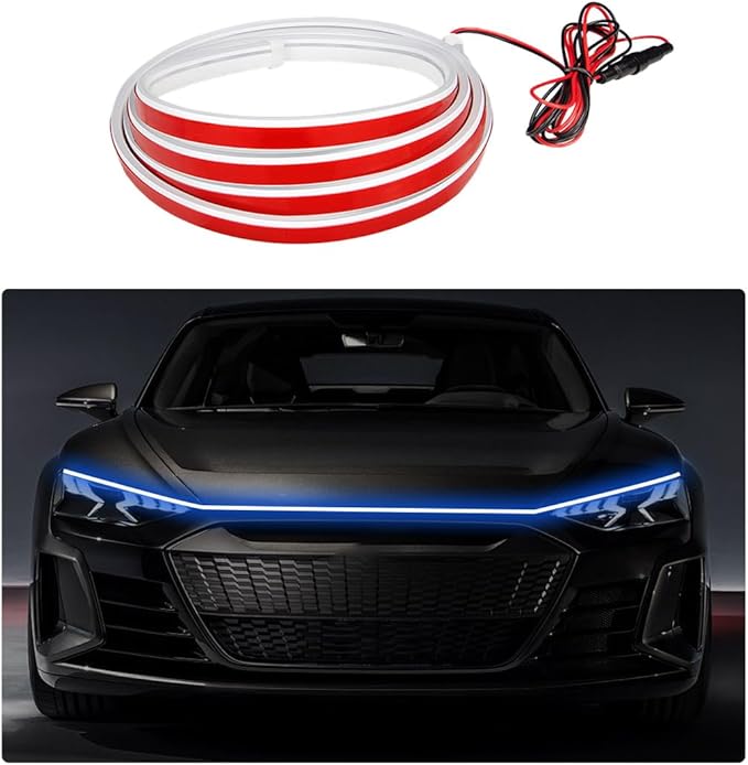 Ohleats 79 Inch Car Hood Light Strip, Exterior Flexible Daytime LED Running Light, Waterproof Auto LED Strip Light with Dynamic Scan Start-up Effect, Car Accessories for SUV Truck (Blue)