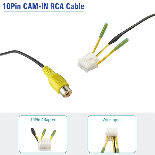 10Pin RCA Wiring Harness Connector for Android Car Stereo Radio Backup Camera RCA Video Input Adapter Replacement Cable, USJY37