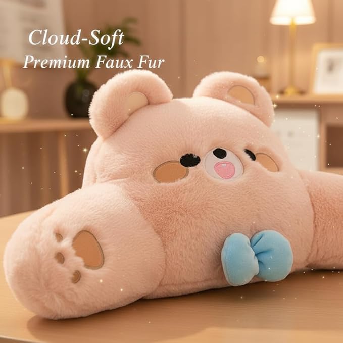 Cute Plush Bear Car Headrest & Lumbar Support Set, Soft Neck & Back Support Pillow for Comfortable Driving All Season