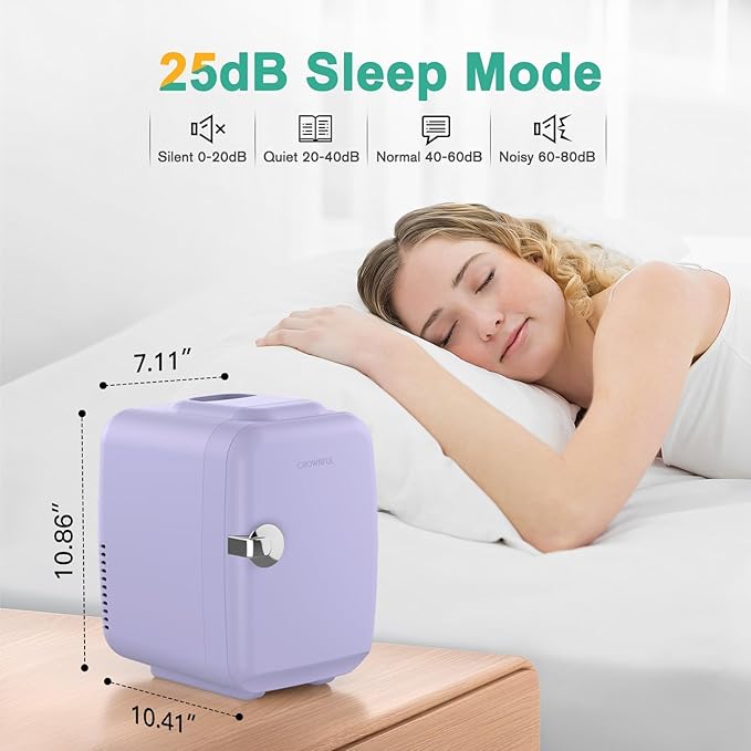 CROWNFUL Mini Fridge, 4 Liter/6 Can Portable Cooler and Warmer Personal Refrigerator for Skin Care, Cosmetics, Beverage, Food,Great for Bedroom, Office, Car, Dorm(Purple)