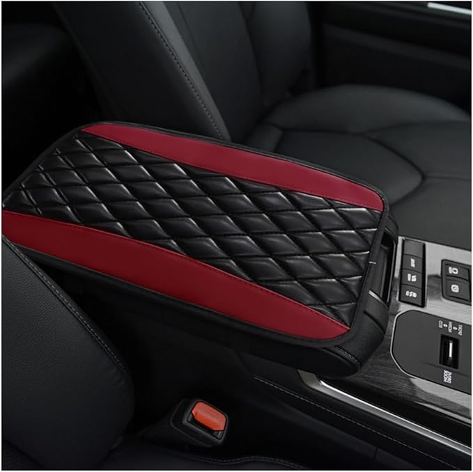 Car Center Console Cushion Pad, 12.6 × 7.48 Inches Waterproof Car Armrest Seat Box Cover, PU Leather Armrest Cover Protector for Most Vehicle, Universal Car Interior Accessories (Wine Red)