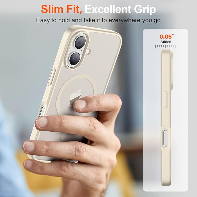 SUPFINE Magnetic for iPhone 17 Case (Compatible with MagSafe)(Military Grade Drop Protection) Translucent Matte Shockproof with Anti-Fingerprint Phone Cover,Antique White