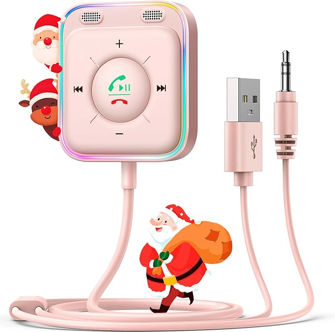 JOYROOM Bluetooth 5.4 Receiver for Car, AUX Bluetooth Car Adapter, 3.5mm Wireless Audio Receiver for Home Stereo/Wired Headphones, Hands-Free Call, Noise Cancelling, Pink
