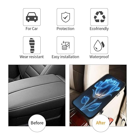 Blue Rose with Glowing Car Auto Armrest Cushion Cover Accessories Center Console Seat Box Pad Protector Universal Decoration for Most Vehicle SUV Truck