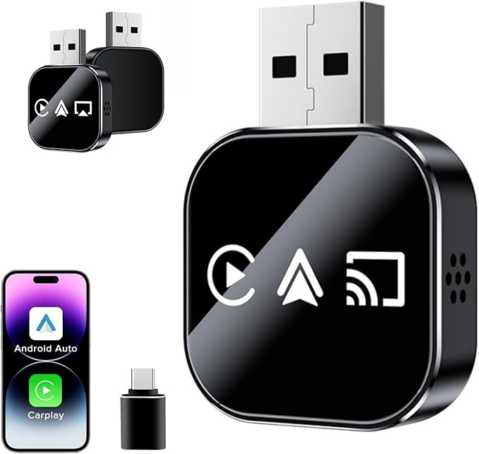 Wireless Carplay Mirror Link Adapter for Apple,3 in 1 Bluetooth Mirroring iOS Phone to Car Screen Adapter 2026 Wired to Wireless Portable USB Car Play Screen Connector for Android to Watch Movies