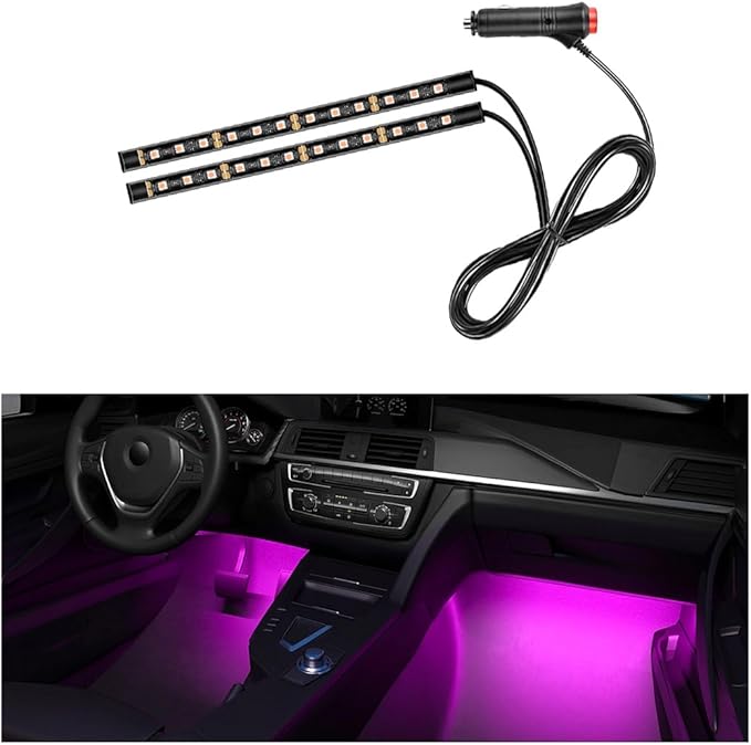 Car LED Strip Light, 24 LEDs RGB Neon Interior Atmosphere Lights, 12V Under Dash Ambient Night Light, Cigarette Lighter Auto Interior Decorative Lamp, Car Accessories (Pink Purple)
