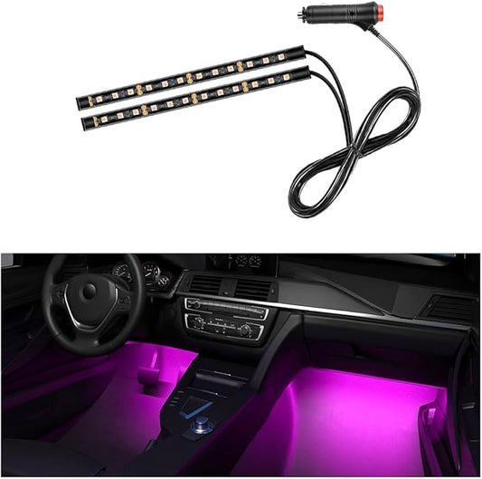 Car LED Strip Light, 24 LEDs RGB Neon Interior Atmosphere Lights, 12V Under Dash Ambient Night Light, Cigarette Lighter Auto Interior Decorative Lamp, Car Accessories (Pink Purple)