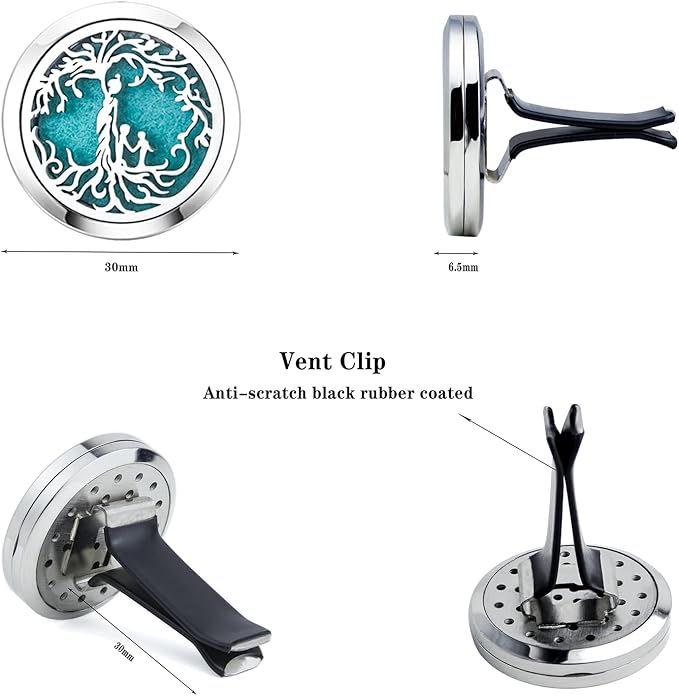 MOM Tree Car Vent Clip,30mm Stainless Steel Pad Holder Vent Clip with 10 Replacement Pads Women Gift