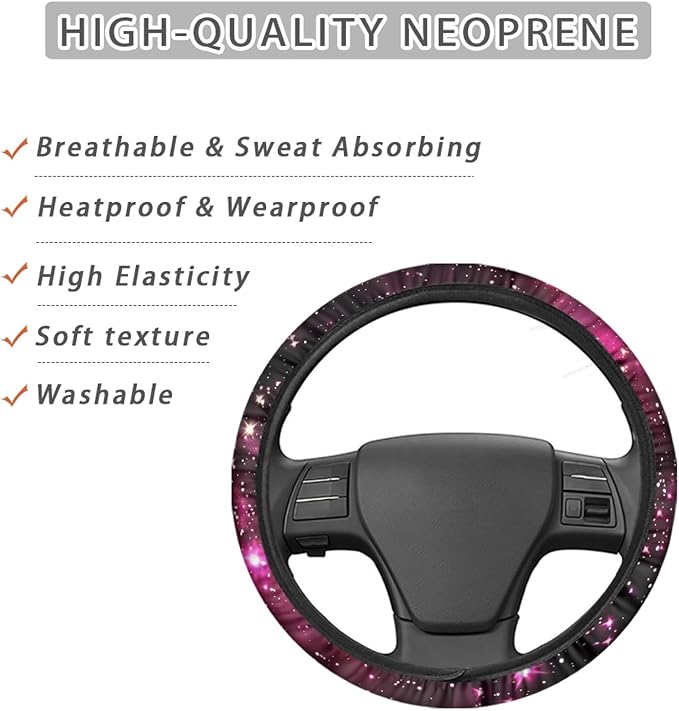 AFPANQZ Anti-Slip Steering Wheel Cover for Women Universal Fit 14 to 15 inch, Car SUV Sedans Accessories Neoprene Steering Wheel Protection Sweat Absorption Nebula Galaxy Pink Blue