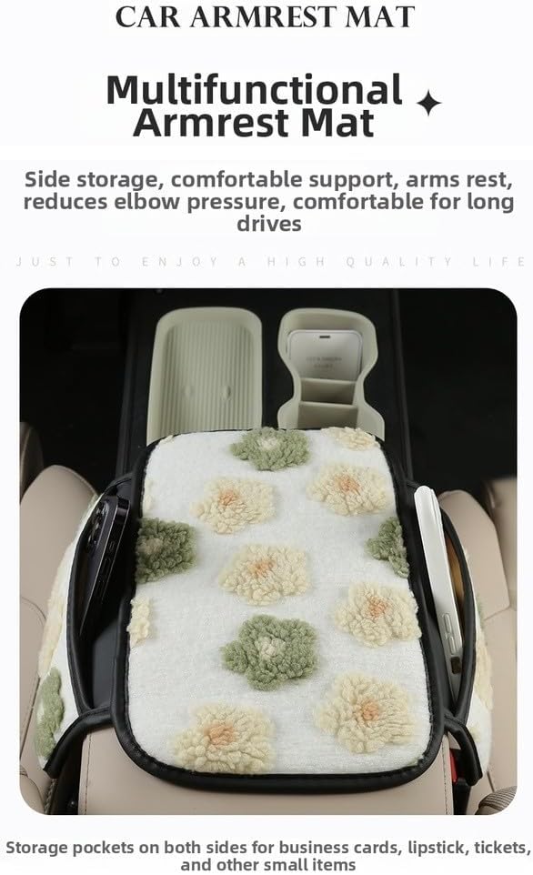 Plush Fleece Car Armrest Cover, Armrest Protection Cover with Side Storage Pockets, Armrest Seat Box Cover, Car Center Console Cushion Pad(green-Double mouth)