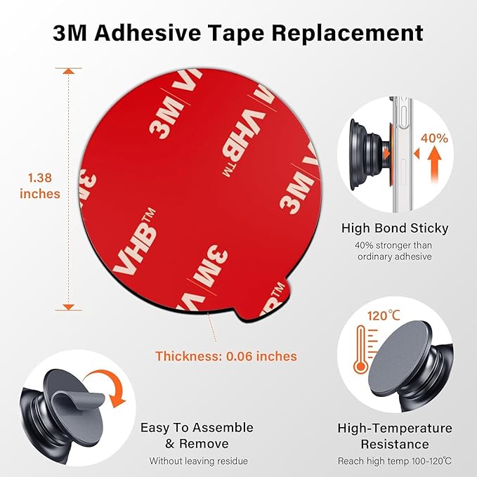 APPS2Car 10 Pack 3M Double Sided Adhesive Pads for Socket Mount Base Circle Adhesive Replacement VHB Sticky Tape for Phone Collapsible Grip & Stand Back 1.38 Inches (35mm)