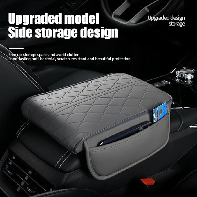 OUTMX Car Center Console Cushion for Lexus NX 350 2022-2025, Nappa Leather Memory Foam Armrest Cover with Side Storage Pockets, Auto Elbow Support Pad 1pc,Black