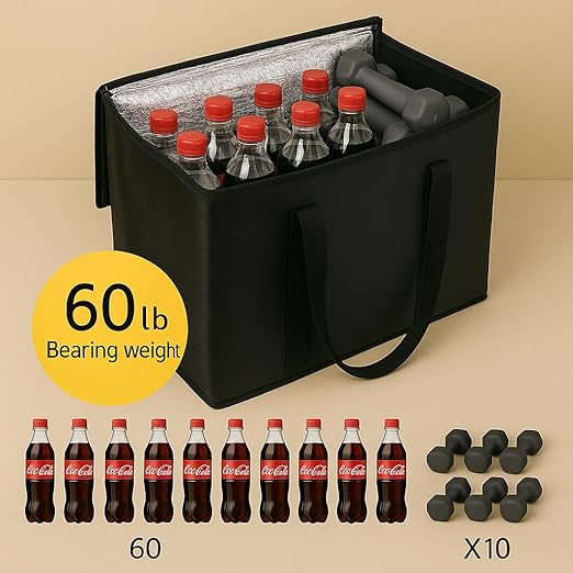 musbus 4-Pack insulated trunk organizer car cooler bag Food Insulated Grocery shopping bags, Black, reusable,zipper,foldable,tote,cold,for adult,for foodland,