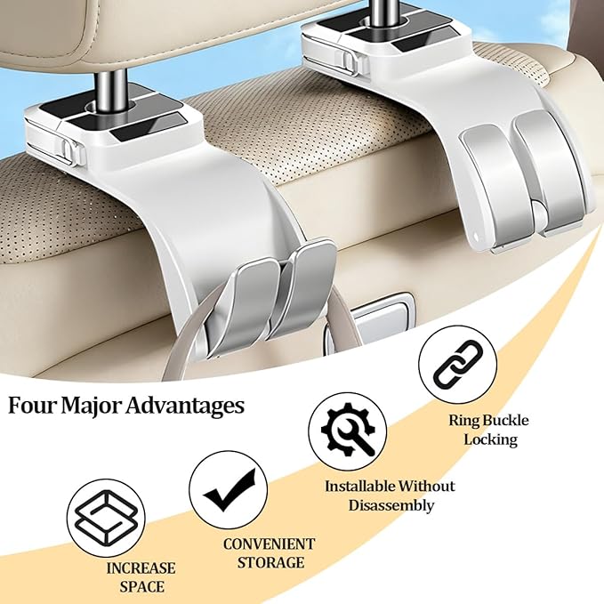 SWPHRT Car Seat Headrest Hook, Multifunctional Vehicle Backseat Storage Hanger for Purse Handbag Hat, Automotive Seat Back Bag Groceries Holder Hook, Universal for Truck SUV Sedan (White)
