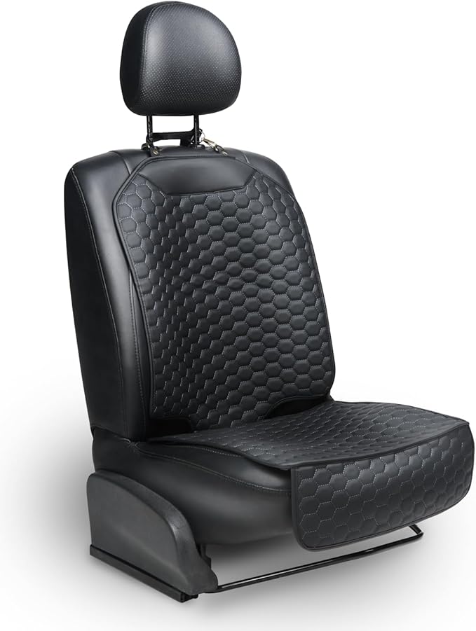 Owleys Set Seat Back Organizer & Car Seat Protector Hexy Waterproof & Non-Slip Protector for Child Car Cushion for Leather and Fabric Seats (Black)