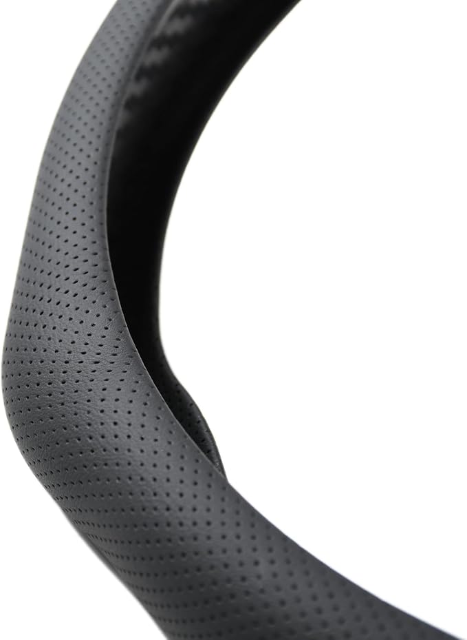 Quick Install Sporty Black Perforated Nappa Leather Steering Wheel Cover for All 14½ to 15 inches Car Sedan Coupe SUV Pickup 14.5 to 15