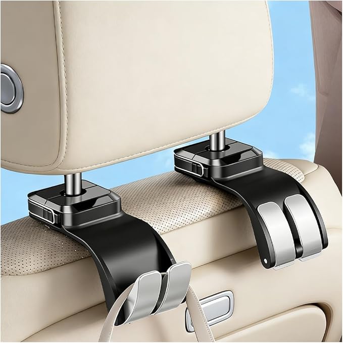 SWPHRT Car Seat Headrest Hook, Multifunctional Vehicle Backseat Storage Hanger for Purse Handbag Hat, Automotive Seat Back Bag Groceries Holder Hook, Universal for Truck SUV Sedan (Black)