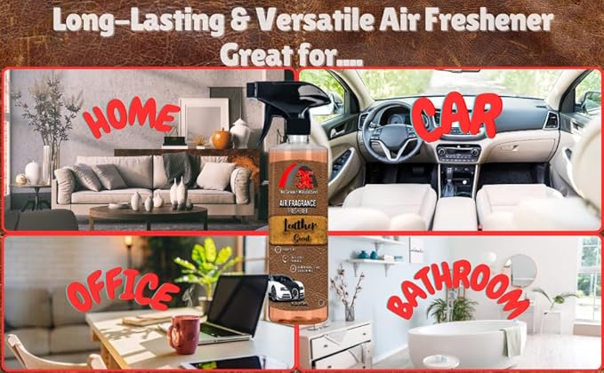 Leather Scent Air Freshener & Odor Eliminator, Premium Long-Lasting Fresh Leather Smell for Cars, Trucks, SUVs, RVs & More, Nonstaining - 16 fl oz