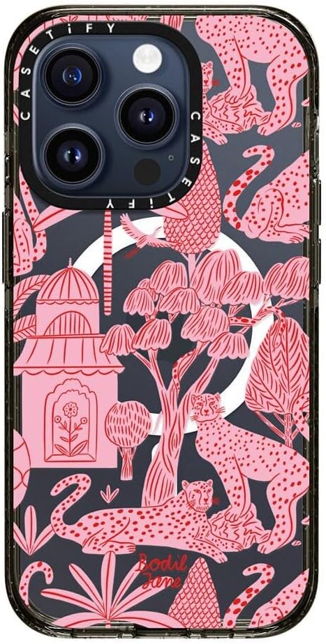 CASETiFY Impact Case for iPhone 15 Pro [4X Military Grade Drop Tested / 8.2ft Drop Protection/Compatible with Magsafe] - Cheetah Paradise Pink - Clear Black