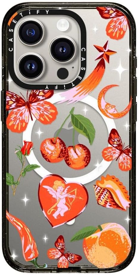CASETiFY Impact iPhone 15 Pro Case [Slim/Compatible with Magsafe / 8.2 ft. 4X Military Grade Drop Protection] - Romantic - Clear Black